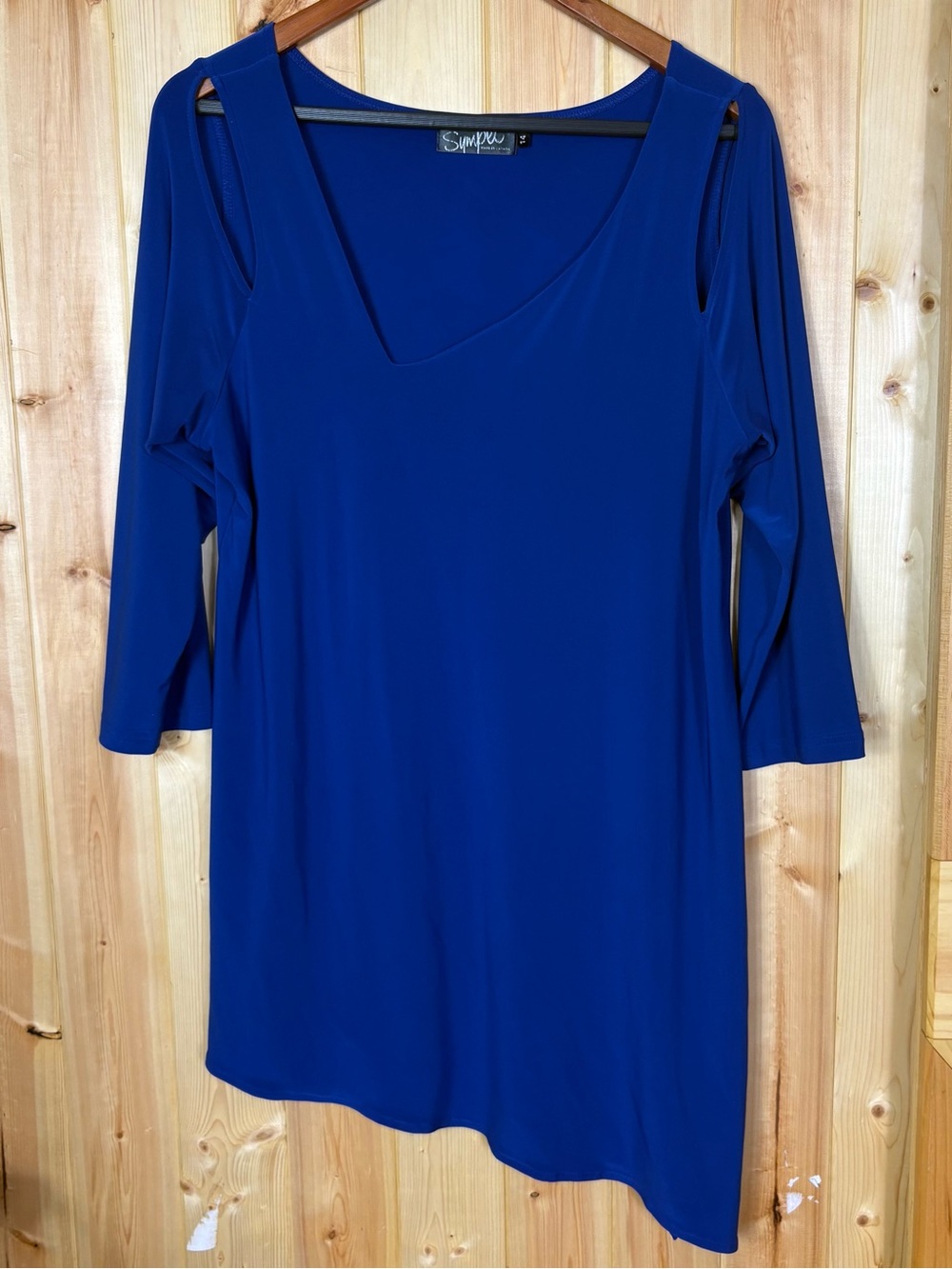 Sympli Asymmetrical tunic top Cold Shoulder Sz 14 Canada Stretch Jersey Artsy